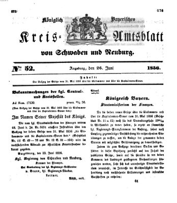 Königlich Bayerisches Kreis-Amtsblatt von Schwaben und Neuburg Donnerstag 26. Juni 1856