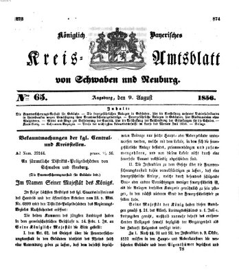 Königlich Bayerisches Kreis-Amtsblatt von Schwaben und Neuburg Samstag 9. August 1856