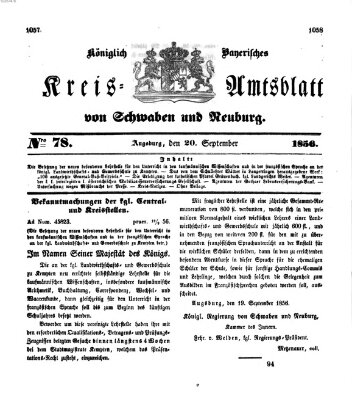 Königlich Bayerisches Kreis-Amtsblatt von Schwaben und Neuburg Samstag 20. September 1856