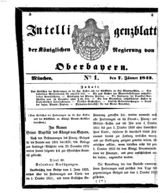 Intelligenzblatt der Königlichen Regierung von Oberbayern (Münchner Intelligenzblatt) Freitag 7. Januar 1842