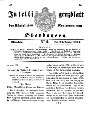 Intelligenzblatt der Königlichen Regierung von Oberbayern (Münchner Intelligenzblatt) Freitag 14. Januar 1842