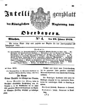 Intelligenzblatt der Königlichen Regierung von Oberbayern (Münchner Intelligenzblatt) Freitag 28. Januar 1842