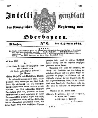 Intelligenzblatt der Königlichen Regierung von Oberbayern (Münchner Intelligenzblatt) Freitag 4. Februar 1842