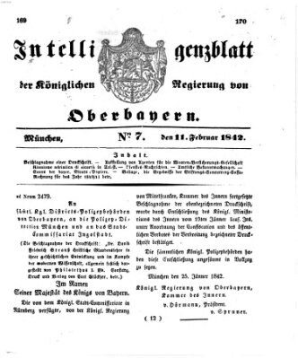 Intelligenzblatt der Königlichen Regierung von Oberbayern (Münchner Intelligenzblatt) Freitag 11. Februar 1842