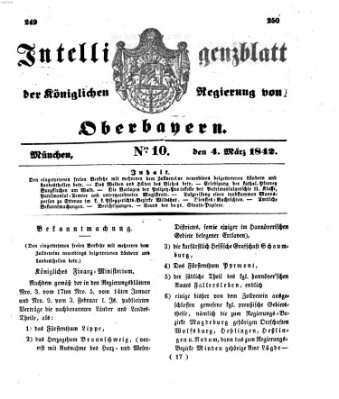 Intelligenzblatt der Königlichen Regierung von Oberbayern (Münchner Intelligenzblatt) Freitag 4. März 1842