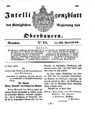 Intelligenzblatt der Königlichen Regierung von Oberbayern (Münchner Intelligenzblatt) Freitag 29. April 1842