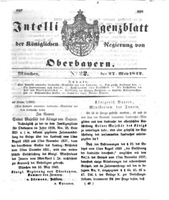 Intelligenzblatt der Königlichen Regierung von Oberbayern (Münchner Intelligenzblatt) Freitag 27. Mai 1842