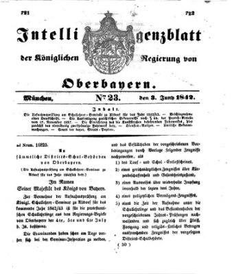 Intelligenzblatt der Königlichen Regierung von Oberbayern (Münchner Intelligenzblatt) Freitag 3. Juni 1842