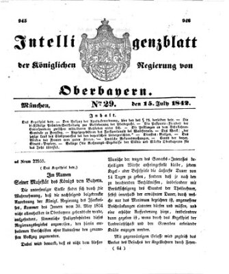 Intelligenzblatt der Königlichen Regierung von Oberbayern (Münchner Intelligenzblatt) Freitag 15. Juli 1842