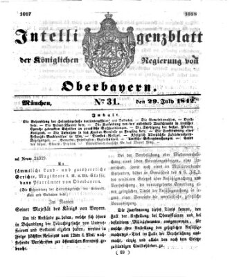 Intelligenzblatt der Königlichen Regierung von Oberbayern (Münchner Intelligenzblatt) Freitag 29. Juli 1842