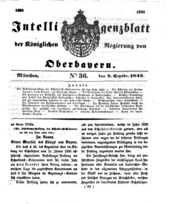 Intelligenzblatt der Königlichen Regierung von Oberbayern (Münchner Intelligenzblatt) Freitag 2. September 1842