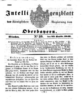 Intelligenzblatt der Königlichen Regierung von Oberbayern (Münchner Intelligenzblatt) Freitag 23. September 1842