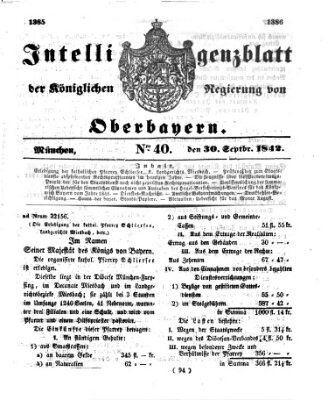 Intelligenzblatt der Königlichen Regierung von Oberbayern (Münchner Intelligenzblatt) Freitag 30. September 1842