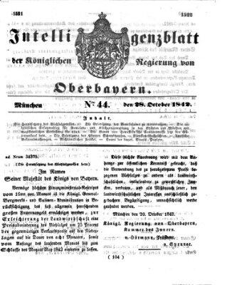 Intelligenzblatt der Königlichen Regierung von Oberbayern (Münchner Intelligenzblatt) Freitag 28. Oktober 1842