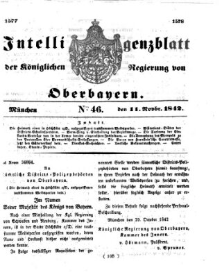 Intelligenzblatt der Königlichen Regierung von Oberbayern (Münchner Intelligenzblatt) Freitag 11. November 1842