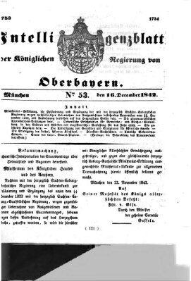 Intelligenzblatt der Königlichen Regierung von Oberbayern (Münchner Intelligenzblatt) Freitag 16. Dezember 1842