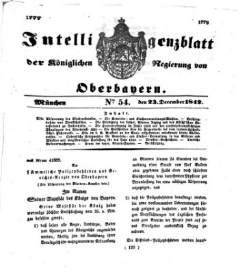 Intelligenzblatt der Königlichen Regierung von Oberbayern (Münchner Intelligenzblatt) Freitag 23. Dezember 1842