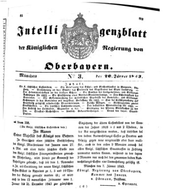 Intelligenzblatt der Königlichen Regierung von Oberbayern (Münchner Intelligenzblatt) Freitag 20. Januar 1843