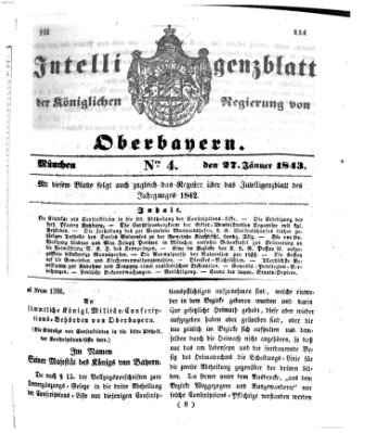 Intelligenzblatt der Königlichen Regierung von Oberbayern (Münchner Intelligenzblatt) Freitag 27. Januar 1843