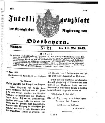 Intelligenzblatt der Königlichen Regierung von Oberbayern (Münchner Intelligenzblatt) Freitag 19. Mai 1843