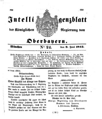 Intelligenzblatt der Königlichen Regierung von Oberbayern (Münchner Intelligenzblatt) Freitag 9. Juni 1843