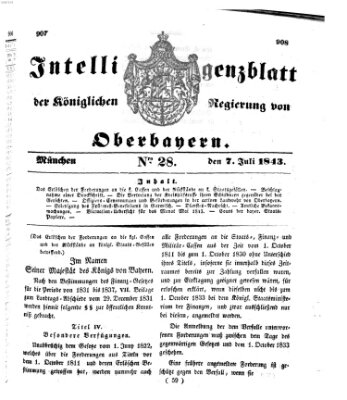 Intelligenzblatt der Königlichen Regierung von Oberbayern (Münchner Intelligenzblatt) Freitag 7. Juli 1843