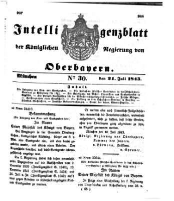 Intelligenzblatt der Königlichen Regierung von Oberbayern (Münchner Intelligenzblatt) Freitag 21. Juli 1843