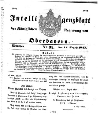 Intelligenzblatt der Königlichen Regierung von Oberbayern (Münchner Intelligenzblatt) Freitag 11. August 1843