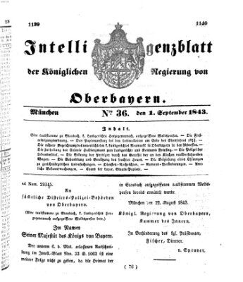 Intelligenzblatt der Königlichen Regierung von Oberbayern (Münchner Intelligenzblatt) Freitag 1. September 1843