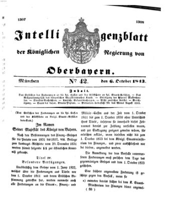 Intelligenzblatt der Königlichen Regierung von Oberbayern (Münchner Intelligenzblatt) Freitag 6. Oktober 1843