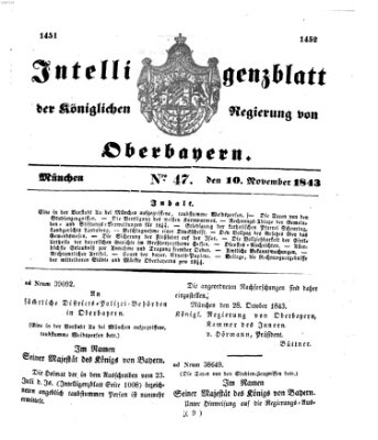 Intelligenzblatt der Königlichen Regierung von Oberbayern (Münchner Intelligenzblatt) Freitag 10. November 1843