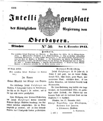 Intelligenzblatt der Königlichen Regierung von Oberbayern (Münchner Intelligenzblatt) Freitag 1. Dezember 1843