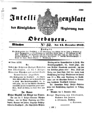 Intelligenzblatt der Königlichen Regierung von Oberbayern (Münchner Intelligenzblatt) Freitag 15. Dezember 1843