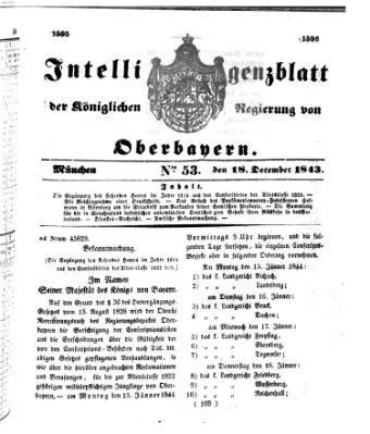 Intelligenzblatt der Königlichen Regierung von Oberbayern (Münchner Intelligenzblatt) Montag 18. Dezember 1843