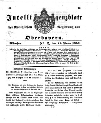 Intelligenzblatt der Königlichen Regierung von Oberbayern (Münchner Intelligenzblatt) Freitag 11. Januar 1850