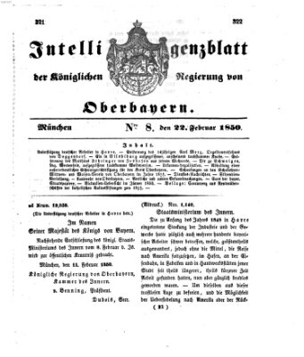 Intelligenzblatt der Königlichen Regierung von Oberbayern (Münchner Intelligenzblatt) Freitag 22. Februar 1850