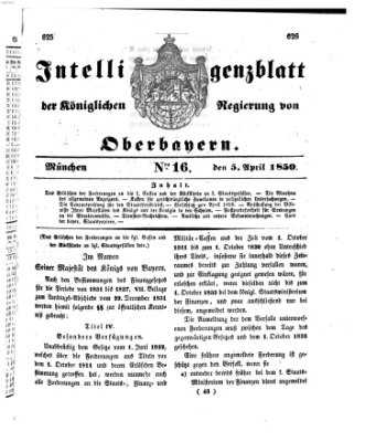 Intelligenzblatt der Königlichen Regierung von Oberbayern (Münchner Intelligenzblatt) Freitag 5. April 1850