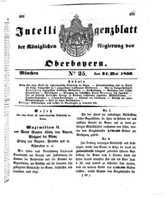 Intelligenzblatt der Königlichen Regierung von Oberbayern (Münchner Intelligenzblatt) Freitag 31. Mai 1850