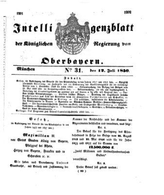 Intelligenzblatt der Königlichen Regierung von Oberbayern (Münchner Intelligenzblatt) Freitag 12. Juli 1850