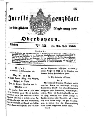 Intelligenzblatt der Königlichen Regierung von Oberbayern (Münchner Intelligenzblatt) Freitag 26. Juli 1850