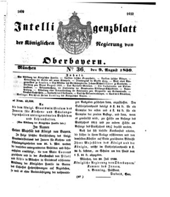 Intelligenzblatt der Königlichen Regierung von Oberbayern (Münchner Intelligenzblatt) Freitag 9. August 1850