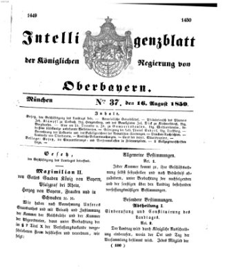 Intelligenzblatt der Königlichen Regierung von Oberbayern (Münchner Intelligenzblatt) Freitag 16. August 1850