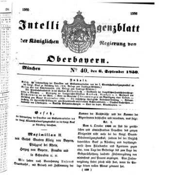 Intelligenzblatt der Königlichen Regierung von Oberbayern (Münchner Intelligenzblatt) Freitag 6. September 1850