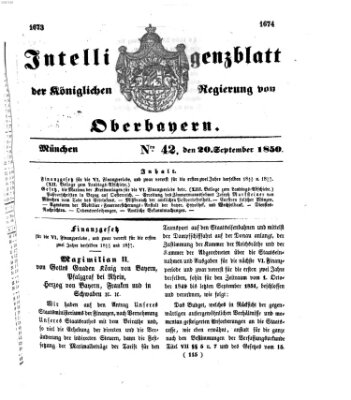 Intelligenzblatt der Königlichen Regierung von Oberbayern (Münchner Intelligenzblatt) Freitag 20. September 1850