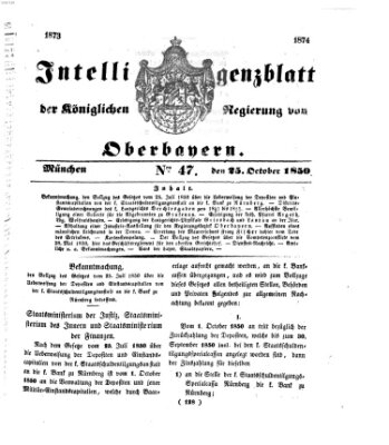 Intelligenzblatt der Königlichen Regierung von Oberbayern (Münchner Intelligenzblatt) Freitag 25. Oktober 1850