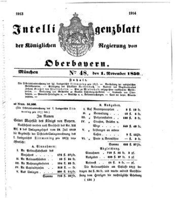 Intelligenzblatt der Königlichen Regierung von Oberbayern (Münchner Intelligenzblatt) Freitag 1. November 1850