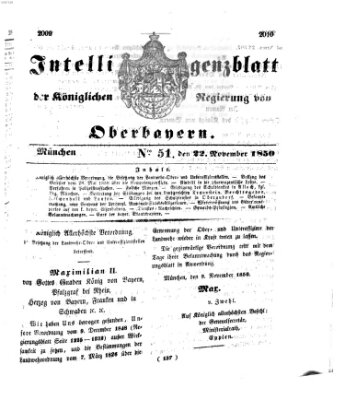 Intelligenzblatt der Königlichen Regierung von Oberbayern (Münchner Intelligenzblatt) Freitag 22. November 1850