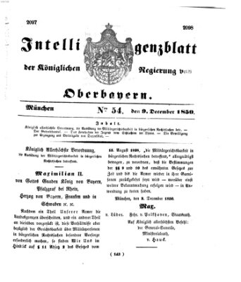 Intelligenzblatt der Königlichen Regierung von Oberbayern (Münchner Intelligenzblatt) Montag 9. Dezember 1850