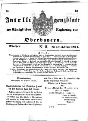 Intelligenzblatt der Königlichen Regierung von Oberbayern (Münchner Intelligenzblatt) Freitag 14. Februar 1851