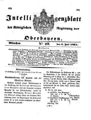 Intelligenzblatt der Königlichen Regierung von Oberbayern (Münchner Intelligenzblatt) Freitag 4. Juli 1851